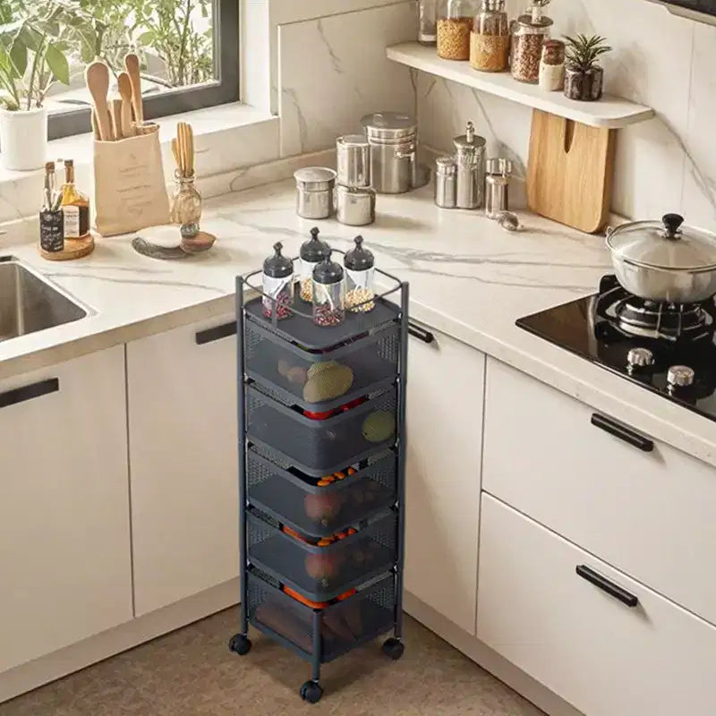 GustoWave 5 Tier Rotating Kitchen Storage Rack Cart