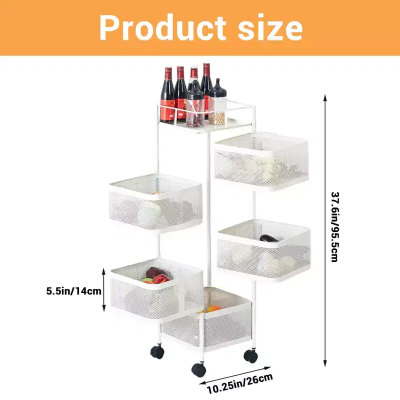 GustoWave 5 Tier Rotating Kitchen Storage Rack Cart