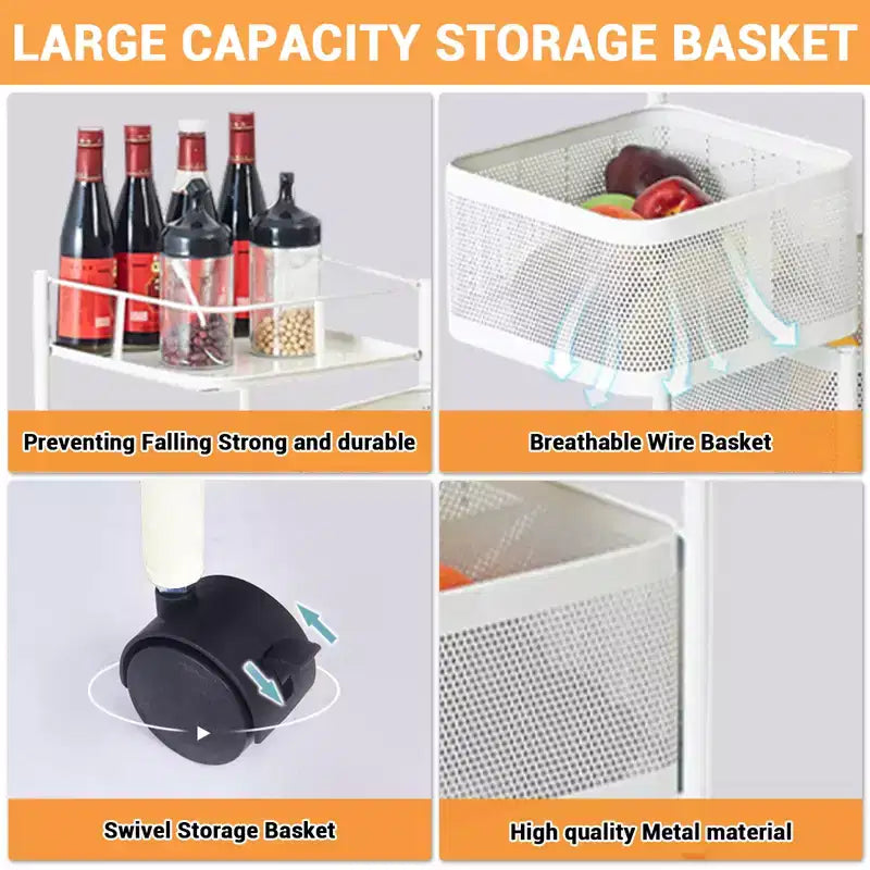GustoWave 5 Tier Rotating Kitchen Storage Rack Cart