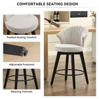 Zeus & Ruta Set of 2 Wingback 25 Swivel Bar Stools with Chenille Upholstery, Wood Legs and Adjustable Height