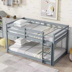 MATEERTY Solid Wooden, Twin Floor Bunk Bed wit Ladder, Upper and Bottom Bed Platforms Crafted with Stregthened Slats Gray
