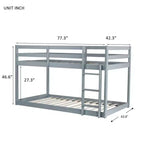 MATEERTY Solid Wooden, Twin Floor Bunk Bed wit Ladder, Upper and Bottom Bed Platforms Crafted with Stregthened Slats Gray