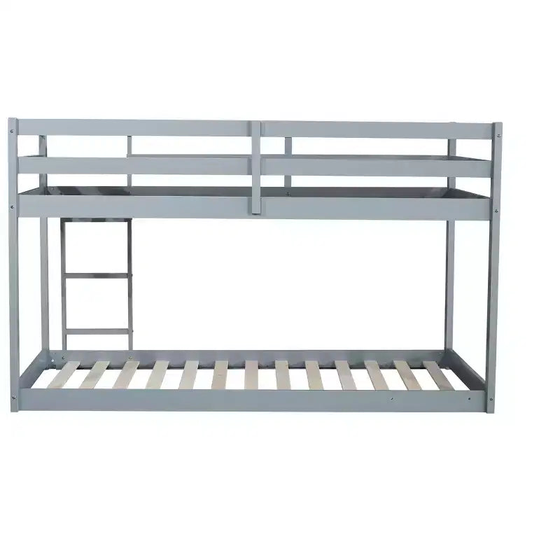 MATEERTY Solid Wooden, Twin Floor Bunk Bed wit Ladder, Upper and Bottom Bed Platforms Crafted with Stregthened Slats Gray