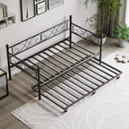 Twin Daybed with Trundle Bed, Heavy Duty Metal Twin Bed Frame with Pull Out Trundle