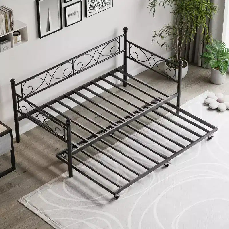 Twin Daybed with Trundle Bed, Heavy Duty Metal Twin Bed Frame with Pull Out Trundle