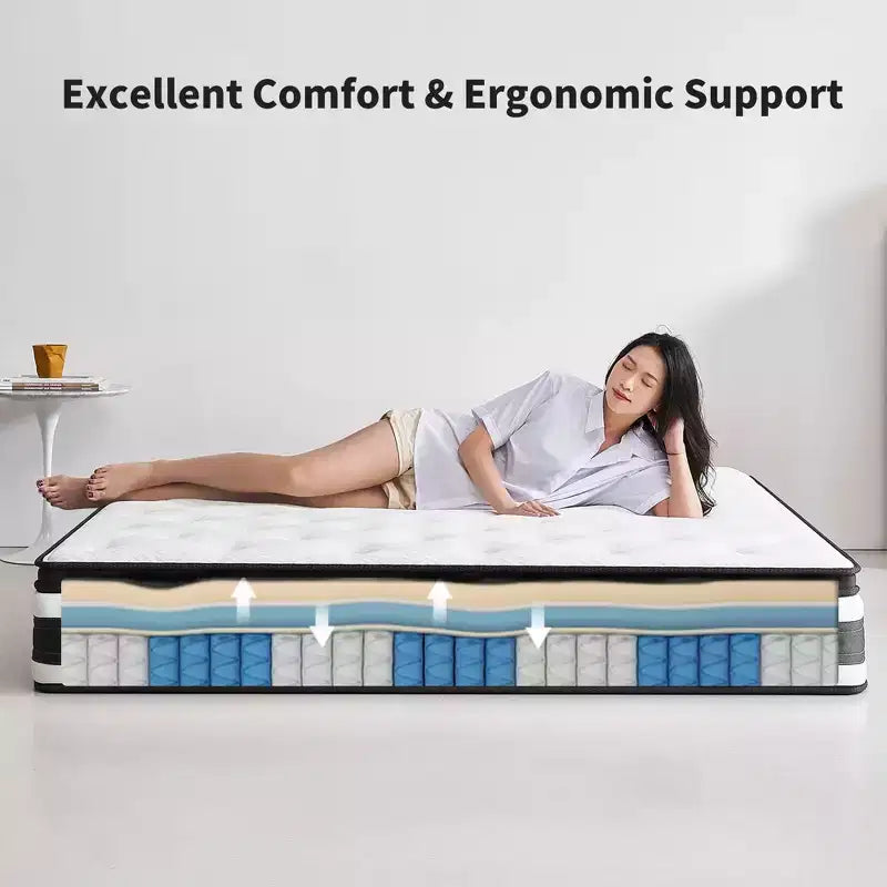 12 Inch King Size Breathable Cover Certipur-US Memory Foam Individual Pocket Spring Hybrid Mattress