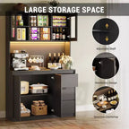 71 Tall Kitchen Pantry Cabinet with LED Lights & Power Outlets, Microwave Stand with Glass Door, Adjustable Shelves, 3 Drawers, Handless Design