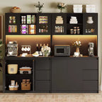 71 Tall Kitchen Pantry Cabinet with LED Lights & Power Outlets, Microwave Stand with Glass Door, Adjustable Shelves, 3 Drawers, Handless Design