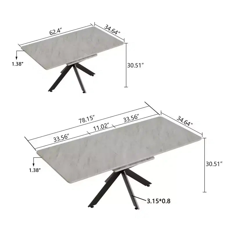 6278 Modern Extendable Dining Table with Black Metal Base, Rectangular Kitchen Table for Dining Room or Breakfast Area-Panipeachy