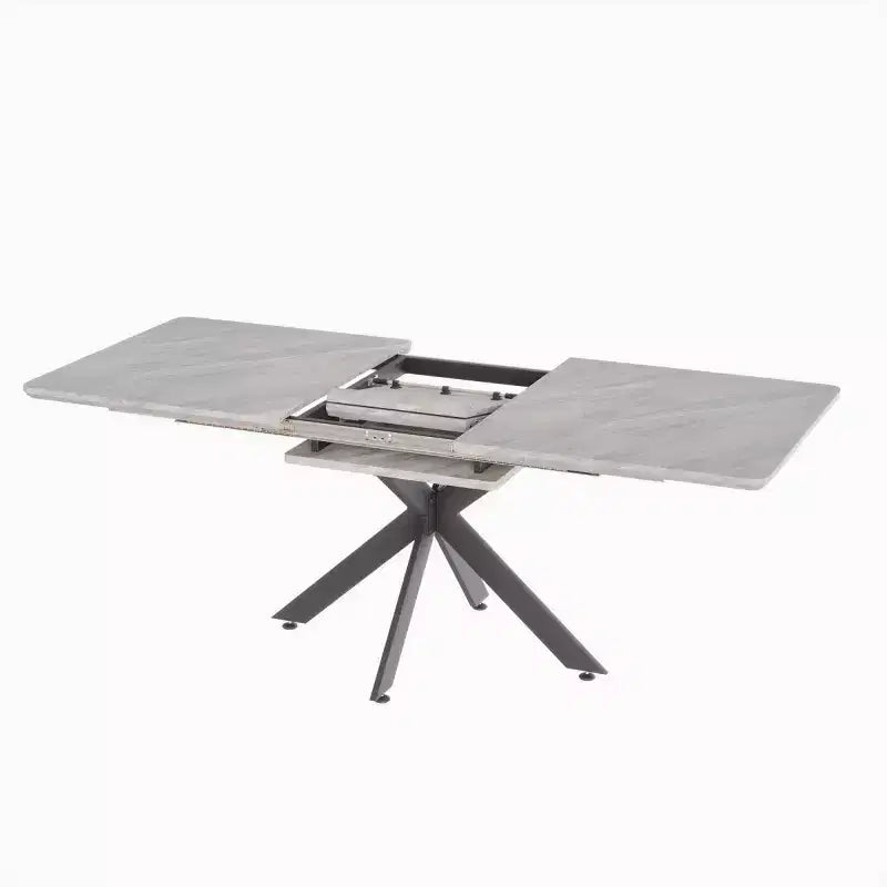 6278 Modern Extendable Dining Table with Black Metal Base, Rectangular Kitchen Table for Dining Room or Breakfast Area-Panipeachy