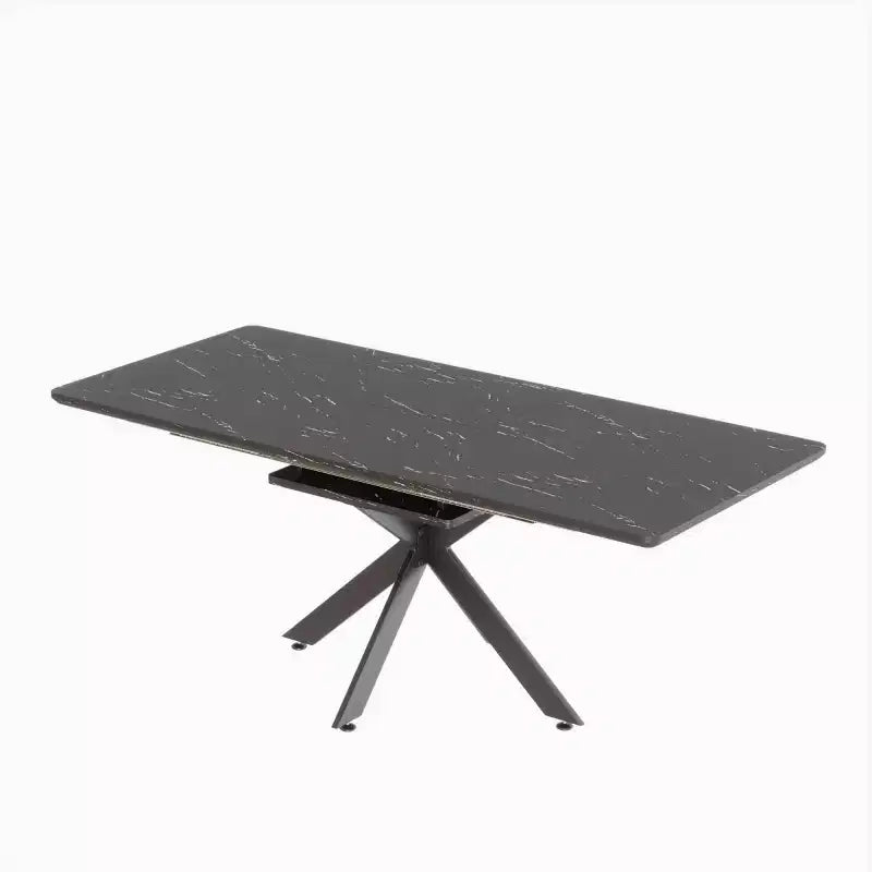 6278 Modern Extendable Dining Table with Black Metal Base, Rectangular Kitchen Table for Dining Room or Breakfast Area-Panipeachy