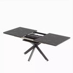 6278 Modern Extendable Dining Table with Black Metal Base, Rectangular Kitchen Table for Dining Room or Breakfast Area-Panipeachy