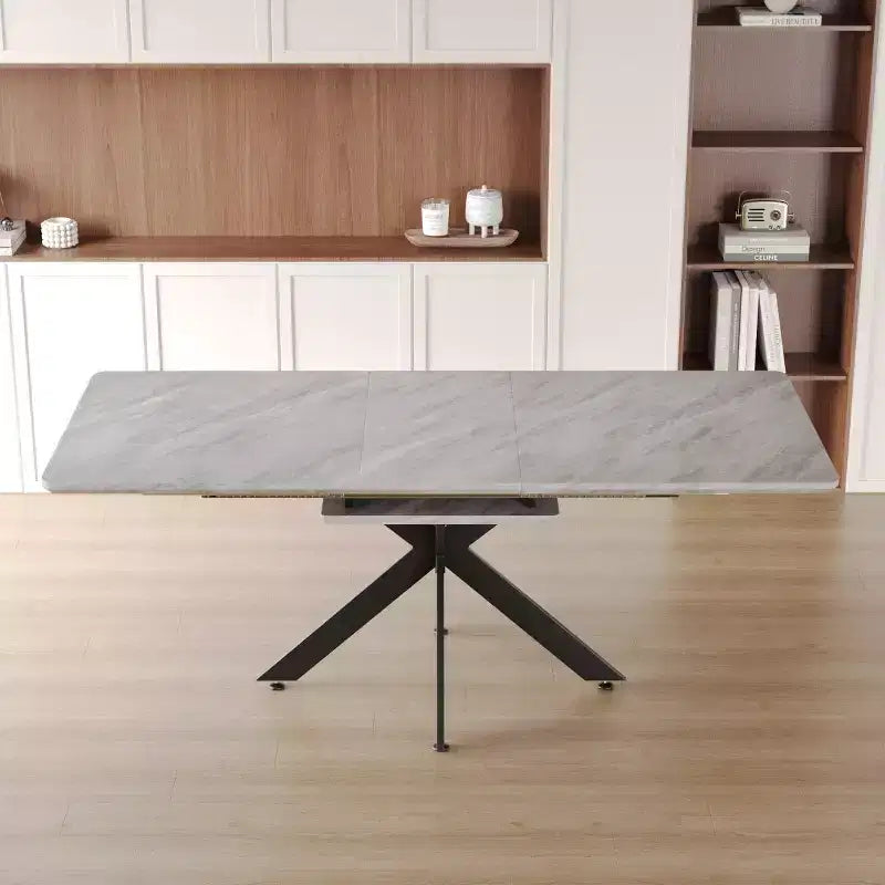 6278 Modern Extendable Dining Table with Black Metal Base, Rectangular Kitchen Table for Dining Room or Breakfast Area-Panipeachy