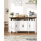 Amada Buffet Cabinet with Storage, 55 In Large Sideboard Storage Cabinet with Adjustable Shelves, 4 Doors, Modern Farmhouse Coffee Bar Cabinet