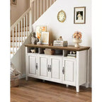Amada Buffet Cabinet with Storage, 55 In Large Sideboard Storage Cabinet with Adjustable Shelves, 4 Doors, Modern Farmhouse Coffee Bar Cabinet