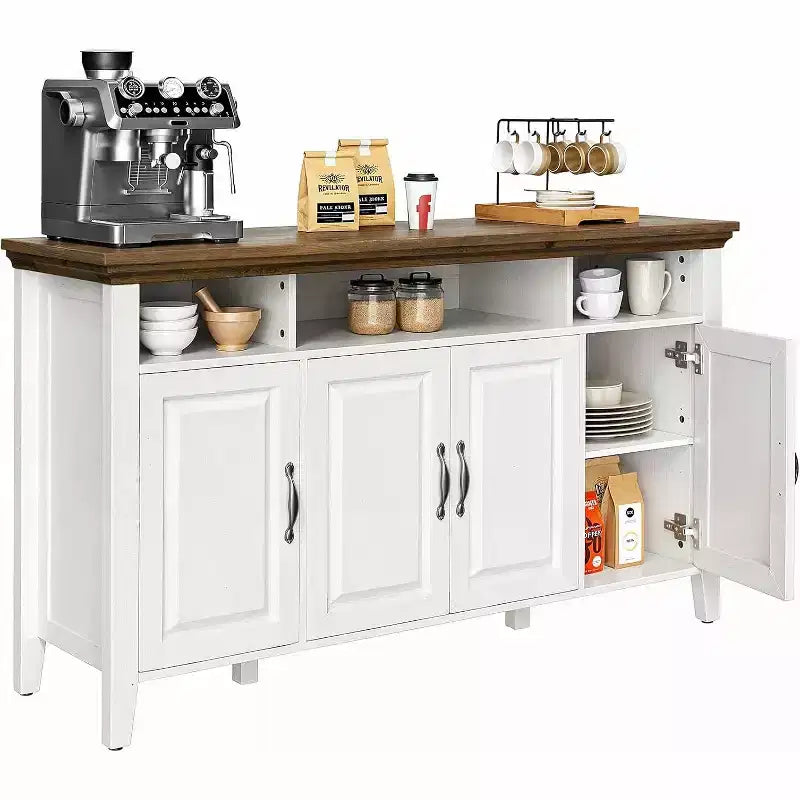 Amada Buffet Cabinet with Storage, 55 In Large Sideboard Storage Cabinet with Adjustable Shelves, 4 Doors, Modern Farmhouse Coffee Bar Cabinet