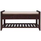 TUYOHW Solid Wood Shoe Storage Bench with 2 Drawers & Cushion,Multipurpose Entryway Organizer with Grid Rack Base,Espresso