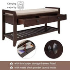 TUYOHW Solid Wood Shoe Storage Bench with 2 Drawers & Cushion,Multipurpose Entryway Organizer with Grid Rack Base,Espresso