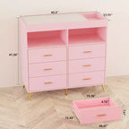 COZONY Dresser for Bedroom with Changing Table Top, 6 Drawer Baby Changing Table Dresser with Open Shelves