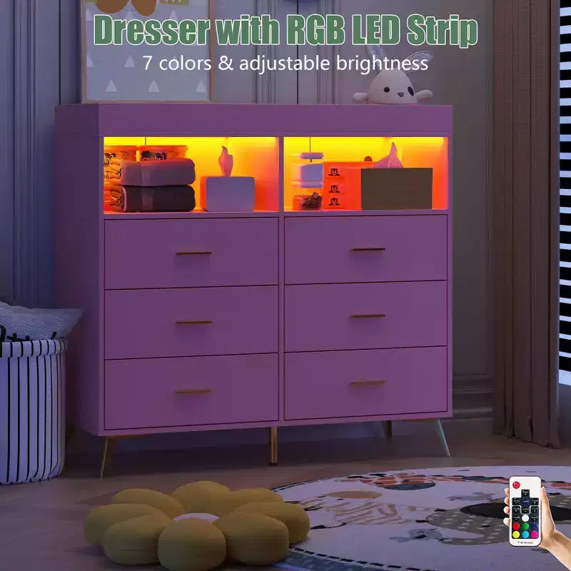 COZONY Dresser for Bedroom with Changing Table Top, 6 Drawer Baby Changing Table Dresser with Open Shelves