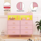 COZONY Dresser for Bedroom with Changing Table Top, 6 Drawer Baby Changing Table Dresser with Open Shelves