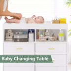 COZONY Dresser for Bedroom with Changing Table Top, 6 Drawer Baby Changing Table Dresser with Open Shelves