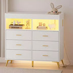 COZONY Dresser for Bedroom with Changing Table Top, 6 Drawer Baby Changing Table Dresser with Open Shelves