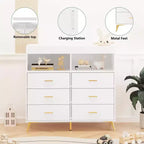 COZONY Dresser for Bedroom with Changing Table Top, 6 Drawer Baby Changing Table Dresser with Open Shelves