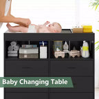 COZONY Dresser for Bedroom with Changing Table Top, 6 Drawer Baby Changing Table Dresser with Open Shelves