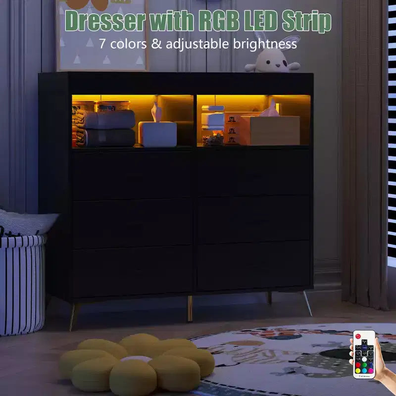 COZONY Dresser for Bedroom with Changing Table Top, 6 Drawer Baby Changing Table Dresser with Open Shelves