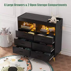 COZONY Dresser for Bedroom with Changing Table Top, 6 Drawer Baby Changing Table Dresser with Open Shelves