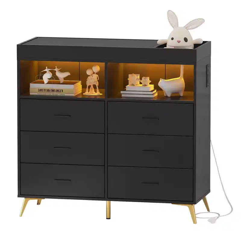 COZONY Dresser for Bedroom with Changing Table Top, 6 Drawer Baby Changing Table Dresser with Open Shelves