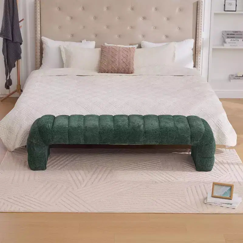 TUYOHW Modern Ottoman Bench with Chenille Tufted Upholstered End of Bed Bench Rectangle Daybed Chaise Vanity Stool for Living Room, Entryway