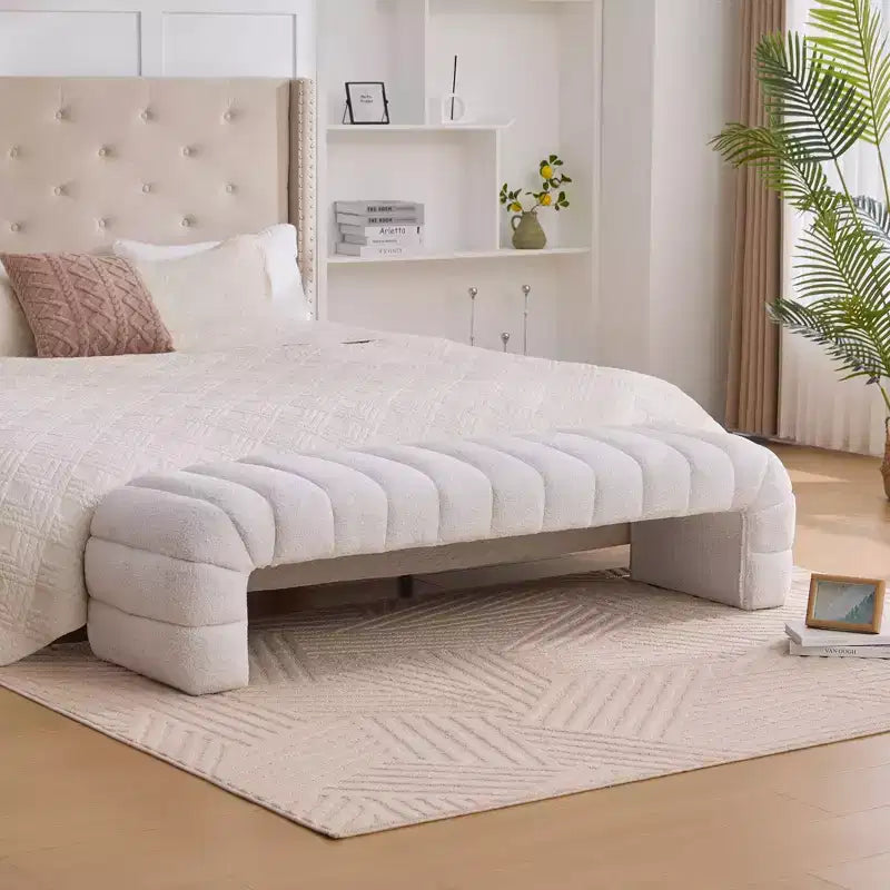 TUYOHW Modern Ottoman Bench with Chenille Tufted Upholstered End of Bed Bench Rectangle Daybed Chaise Vanity Stool for Living Room, Entryway