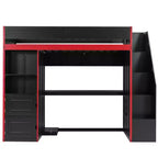 GDFStudio Barnes Gaming Loft Bed with Desk and Storage, LED Lights