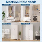 COZONY 2-Door Wardrobe Storage Cabinet, Flat Panel MDF Sideboard Buffet Cabinet for Bedroom, Dining Room & Home