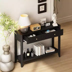 Console Table Entryway Table Sofa Side Table Storage Accent Table with Drawers & Shelf, Black - ModernLuxe