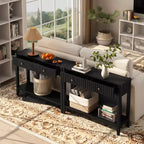 Console Table Entryway Table Sofa Side Table Storage Accent Table with Drawers & Shelf, Black - ModernLuxe