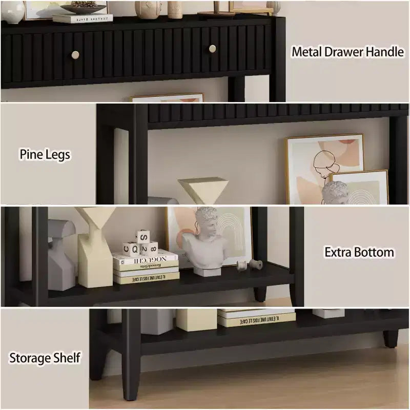 Console Table Entryway Table Sofa Side Table Storage Accent Table with Drawers & Shelf, Black - ModernLuxe