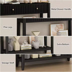 Console Table Entryway Table Sofa Side Table Storage Accent Table with Drawers & Shelf, Black - ModernLuxe
