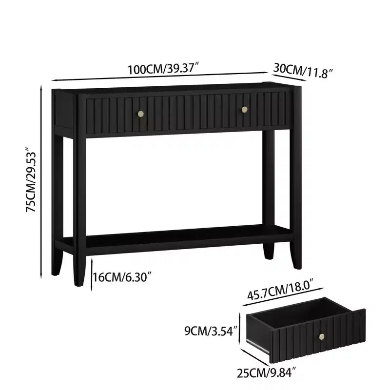 Console Table Entryway Table Sofa Side Table Storage Accent Table with Drawers & Shelf, Black - ModernLuxe