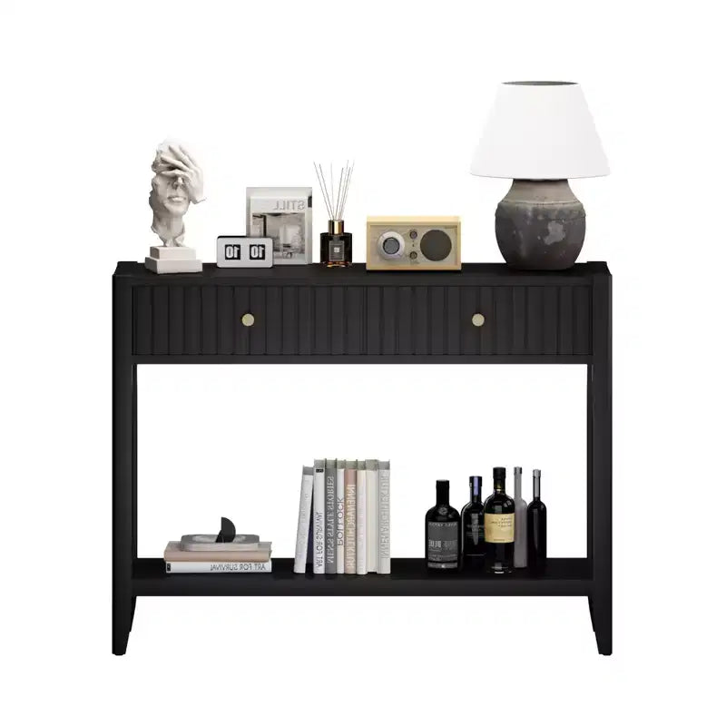 Console Table Entryway Table Sofa Side Table Storage Accent Table with Drawers & Shelf, Black - ModernLuxe