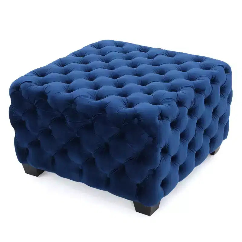 Okak Velvet Ottoman with Button-Tufted Diamond Stitch, Square Entryway Bench with Smooth Touch, Foot Stools Ottoman for Living Room
