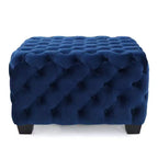 Okak Velvet Ottoman with Button-Tufted Diamond Stitch, Square Entryway Bench with Smooth Touch, Foot Stools Ottoman for Living Room