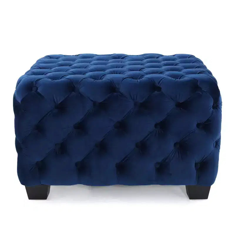 Okak Velvet Ottoman with Button-Tufted Diamond Stitch, Square Entryway Bench with Smooth Touch, Foot Stools Ottoman for Living Room
