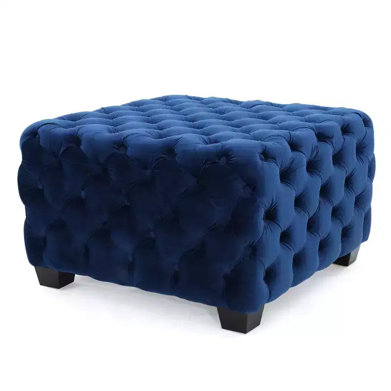 Okak Velvet Ottoman with Button-Tufted Diamond Stitch, Square Entryway Bench with Smooth Touch, Foot Stools Ottoman for Living Room