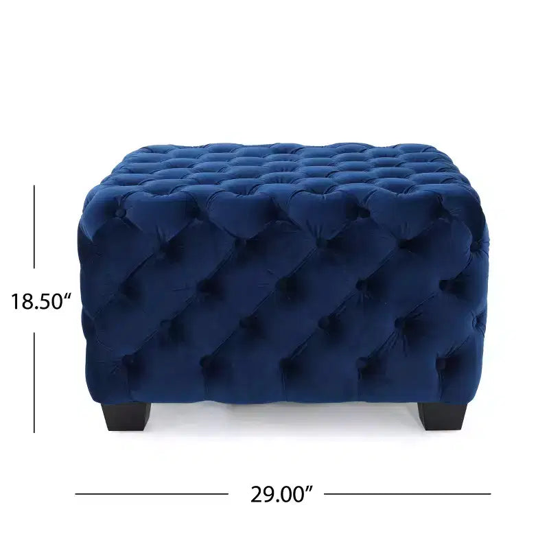Okak Velvet Ottoman with Button-Tufted Diamond Stitch, Square Entryway Bench with Smooth Touch, Foot Stools Ottoman for Living Room