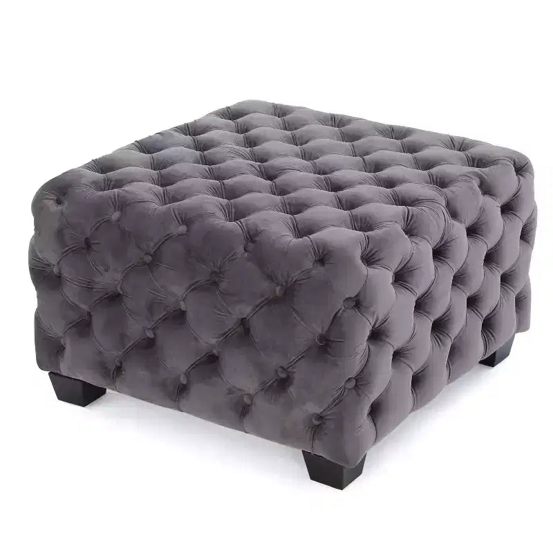 Okak Velvet Ottoman with Button-Tufted Diamond Stitch, Square Entryway Bench with Smooth Touch, Foot Stools Ottoman for Living Room
