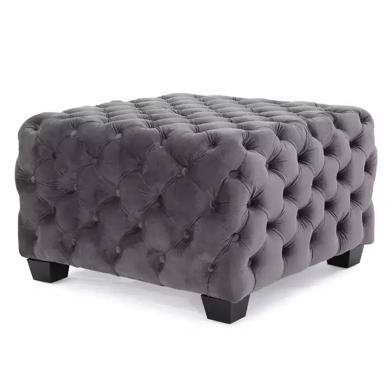 Okak Velvet Ottoman with Button-Tufted Diamond Stitch, Square Entryway Bench with Smooth Touch, Foot Stools Ottoman for Living Room