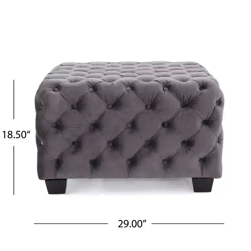 Okak Velvet Ottoman with Button-Tufted Diamond Stitch, Square Entryway Bench with Smooth Touch, Foot Stools Ottoman for Living Room